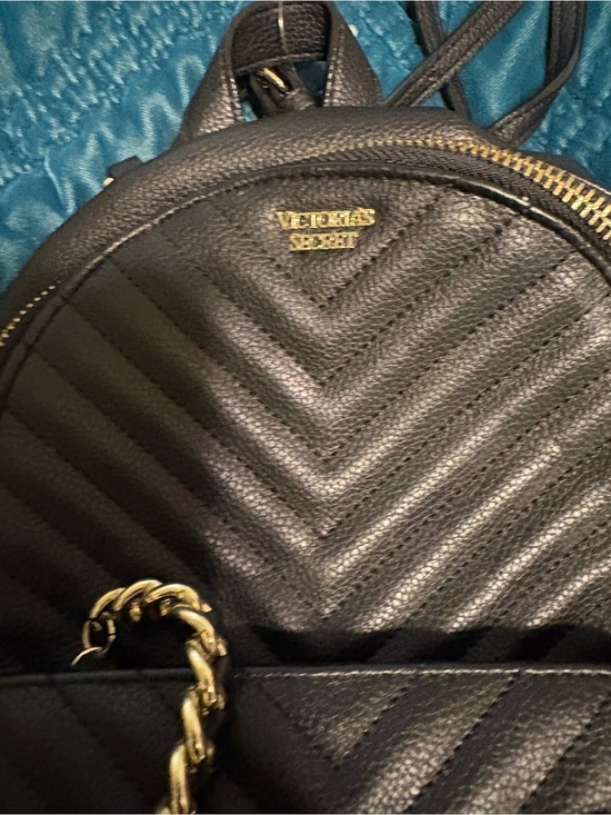 Victoria\'s Secret Black Quilted Mini Backpack with Gold Chain~preowned main image 5